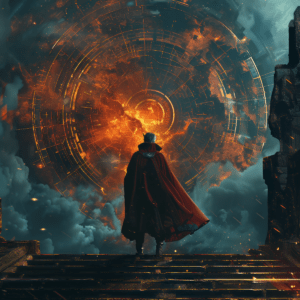 Доктор Стрейндж перед порталом. Marvel. Общий план. Иллюстрация. Постер