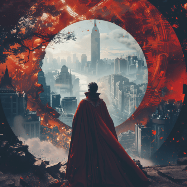 Доктор Стрейндж с порталами. Marvel. Общий план. Иллюстрация. Постер